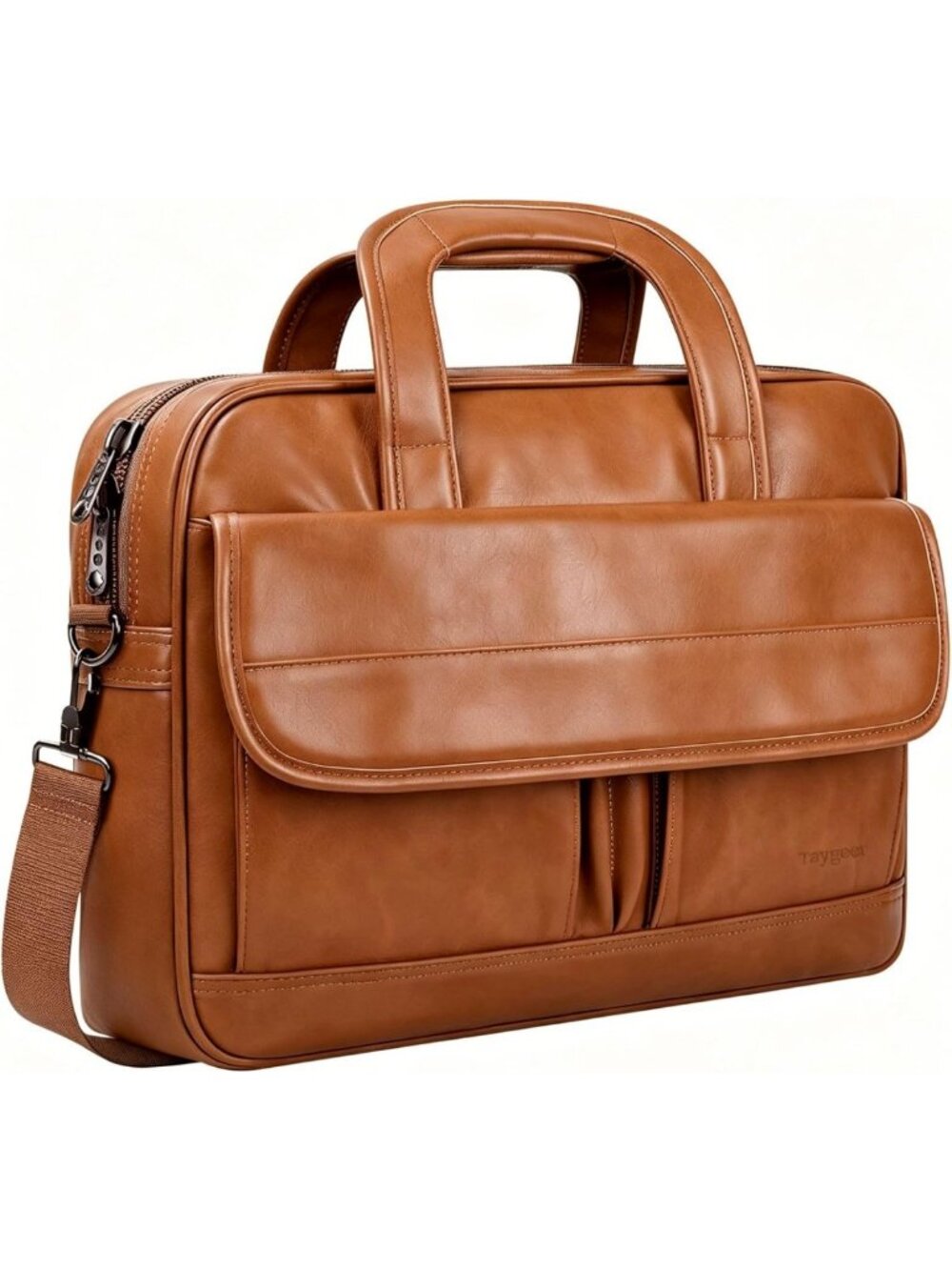 Stylish Brown Leather Laptop Bag for Men, 15.6" Business Briefcase, Work